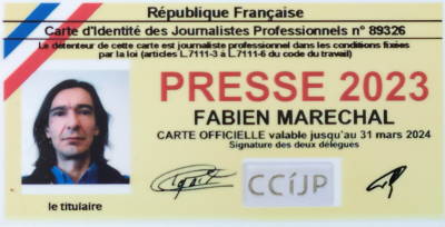 Carte de presse 2023 - Fabien Marchal - journaliste et auteur - Ateliers d'criture et sur les fake news / Formations aux techniques d'criture du journalisme