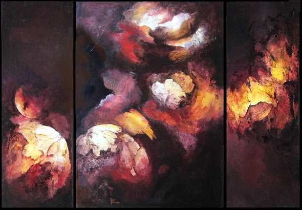Collision, tableau de la peintre contemporaine informaliste Fabienne Quinsac (1940-2013).